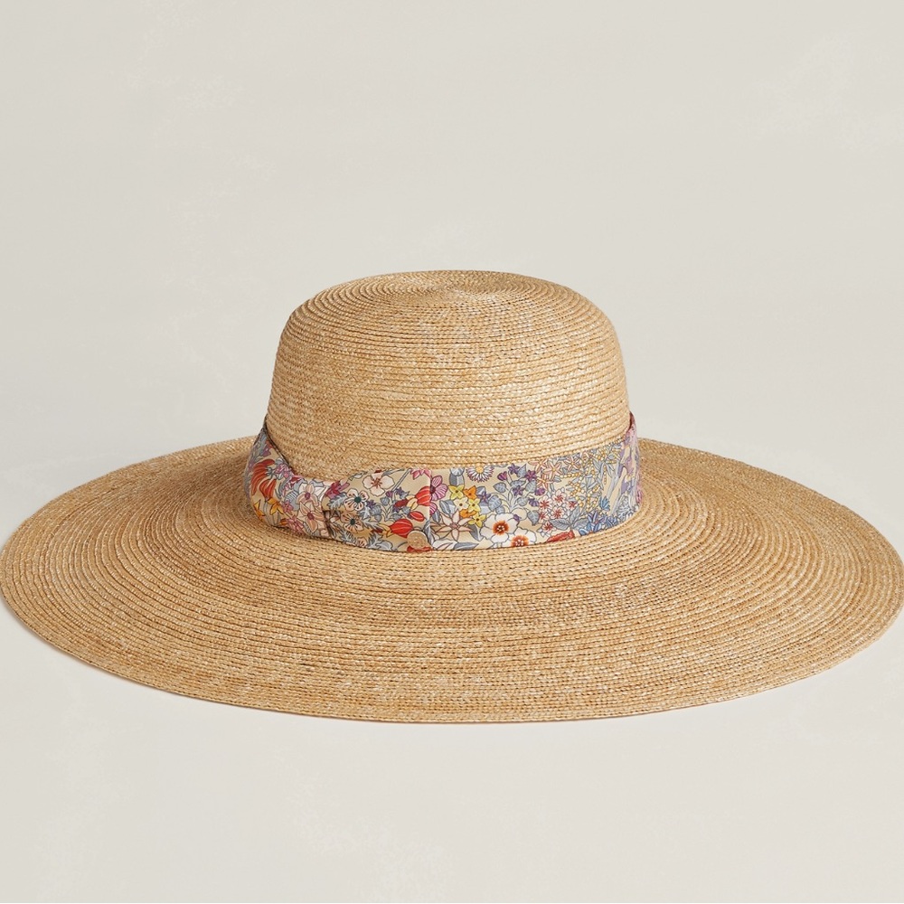 size 58 New in box HERMÈS Naturel / Beige Straw Eglantine Bloom Hat w/ Receipt